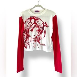 Youtube Edikted Junior’s Anime Graphic Long Sleeve Crop Top Manga Streetwear